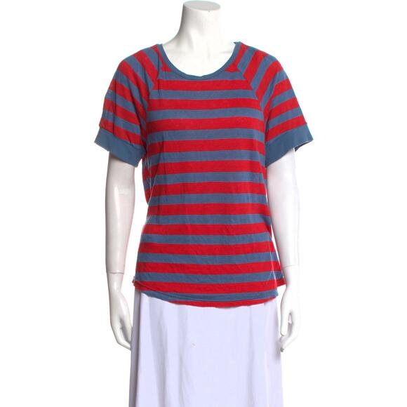 FRAME Linen Striped T-shirt - L - Blue/Red - Picture 1 of 3